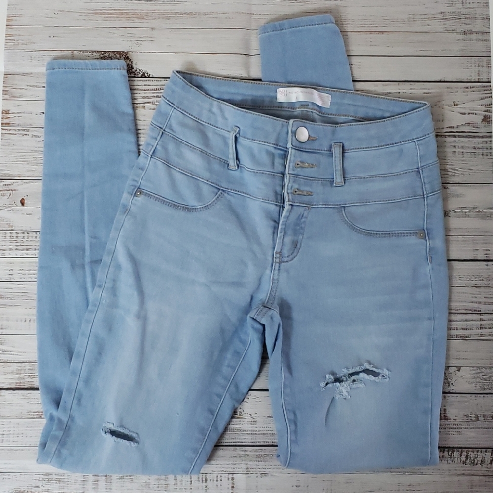 No Boundaries Juniors High Waist Distressed Jeans